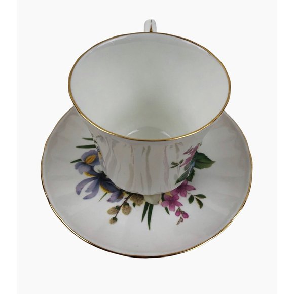 Springfield Tea Cup Saucer England Iris Daffodil Gold Trim Fine Bone China - Picture 4 of 10